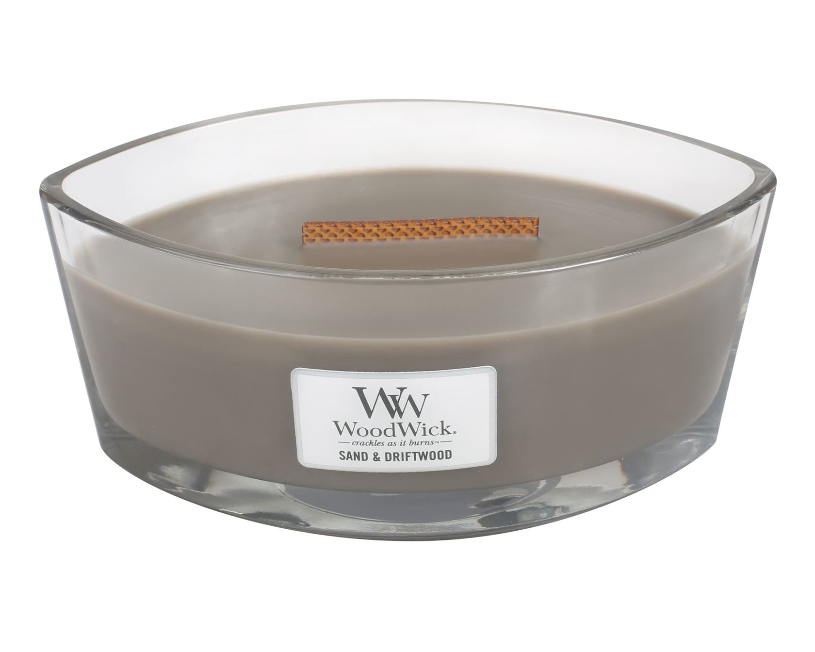 Woodwick Ellipse Candle - Sand & Driftwood - heartwick Flame - Geurkaars